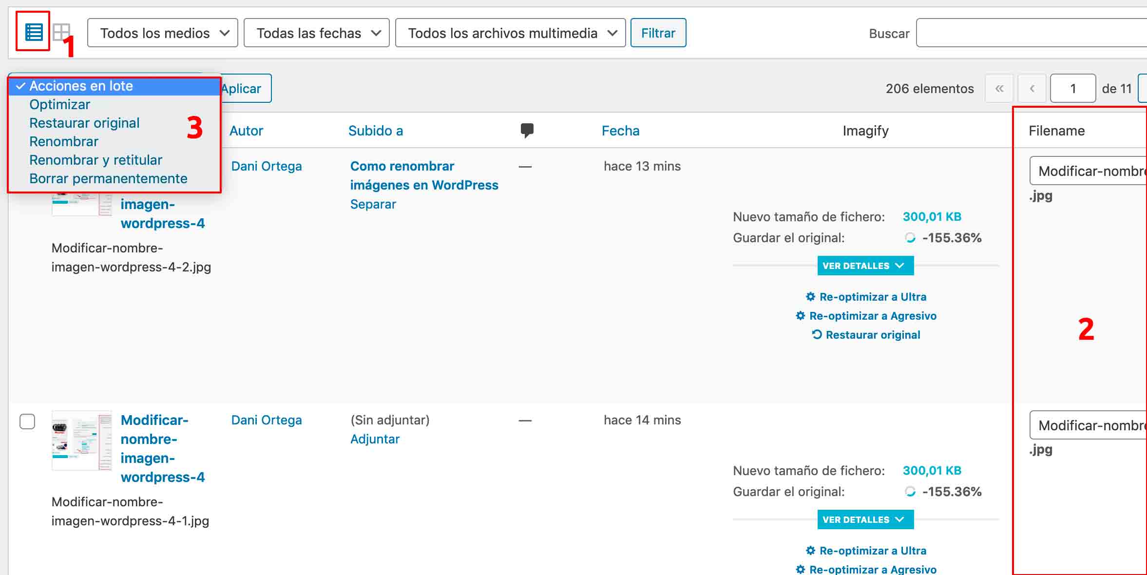 Renombrado masivo de imágenes en wordpress